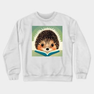 Cute Hedgehog Reading a Book. Crewneck Sweatshirt